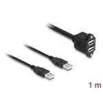 Delock Kabel USB 2.0, 2 x USB Typ-A zástrčky na 2 x USB Typ-A zásuvku, se šrouby, k vestavění, 1 m, černý