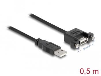 Delock Kabel USB 2.0 Typ-A samec > USB 2.0 Typ-A samice montážní panel 0,5 m