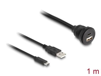 Delock Kabel USB 2.0, ze zástrčky USB Typ-A a zástrčky USB Type-C™ na zásuvku USB Typ-A a zásuvku USB Type-C™, k vestav