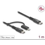 Delock Kabel USB 2 v 1, z rozhraní USB Type-C™ na USB Type-C™ / Lightning™, pro iPhone™ a iPad™, 1 m, MFi, 60 W