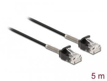 Delock Kabel ze zástrčky RJ45 na zástrčku RJ45 s ochranou proti ohybu, Cat.6A, délka 5 m, černý