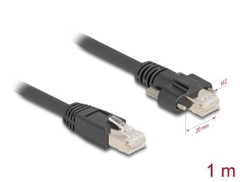 Delock Kabel ze zástrčky RJ45 na zástrčku RJ45 se šrouby, 20 mm, pro GigE kameru Cat.6A S/FTP, 1 m, černý