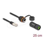 Delock Kabel ze zástrčky RJ45 na zásuvku RJ45, Cat.6A,závit M20 a kryt, s prachotěsností a vodotěsností IP68, 25cm,čern