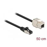 Delock Kabel ze zástrčky RJ45 na zásuvku RJ45 modulu Keystone, Cat.6A, délka 50 cm, černý