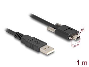 Delock Kabel ze zástrčky USB 2.0 Typ-A na zástrčku Typ Mini-B, se šrouby, 1 m, černý
