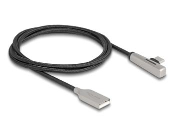 Delock Kabel ze zástrčky USB 2.0 Typ-A na zástrčku USB Type-C™, pravoúhlý, s LED a s funkcí rychlého nabíjení 60 W, 1 m