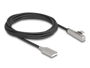 Delock Kabel ze zástrčky USB 2.0 Typ-A na zástrčku USB Type-C™, pravoúhlý, s LED a s funkcí rychlého nabíjení 60 W, 2 m