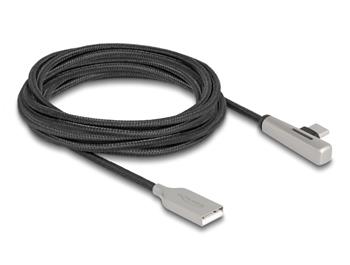 Delock Kabel ze zástrčky USB 2.0 Typ-A na zástrčku USB Type-C™, pravoúhlý, s LED a s funkcí rychlého nabíjení 60 W, 3 m