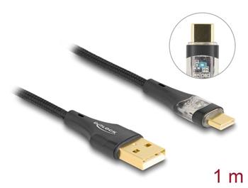 Delock Kabel ze zástrčky USB 2.0 Typ-A na zástrčku USB Type-C™, s funkcí rychlého nabíjení 60 W, průhledný, 1 m