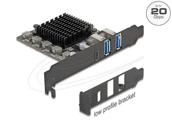 Delock Karta PCI Express x4 na 1 x USB 20 Gbps USB Type-C™ + 2 x USB 10 Gbps Typ-A - Low Profile Form Factor