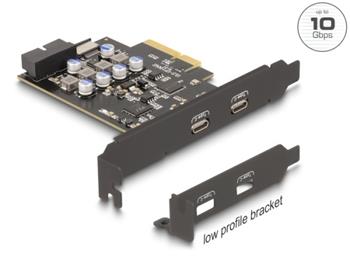 Delock Karta PCI Express x4 na 2 x externí USB Type-C™, 1 x interní USB 10 Gbps Type-E Key A a 1x 19-pin USB -low prof