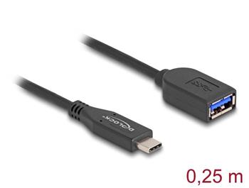 Delock Koaxiální kabel USB 10 Gbps, ze zástrčky USB Type-C™ na zásuvku Typ-A, délky 25 cm