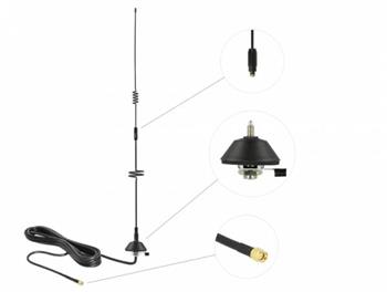 Delock LTE Antenna SMA plug 5 - 7 dBi fixed omnidirectional with mounting base and connection cable RG-58 3 m wall moun