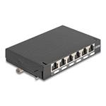 Delock Mini Desktop Patch Panel RJ45 jack 6 porty Cat.6A stíněný černý - pro montáž na stůl, zeď nebo DIN lištu