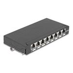 Delock Mini Desktop Patch Panel RJ45 jack 8 porty Cat.6A stíněný černý - pro montáž na stůl, zeď nebo DIN lištu