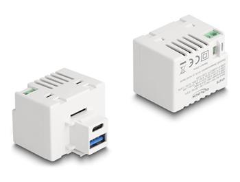 Delock Modul Keystone s nabíjecími porty USB Typ-A a USB Type-C™, PD 20 W, bílý