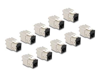 Delock Modul Keystone ze zásuvkového konektoru RJ45 na LSA Cat.6A, beznástrojový, černá, sada 10 kusů