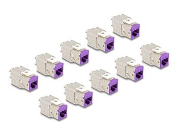 Delock Modul Keystone ze zásuvkového konektoru RJ45 na LSA Cat.6A, beznástrojový, fialová, sada 10 kusů