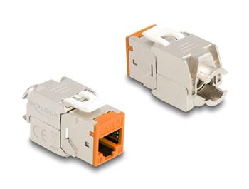 Delock Modul Keystone ze zásuvkového konektoru RJ45 na LSA Cat.6A, beznástrojový, oranžová, sada 10 kusů