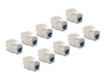 Delock Modul Keystone ze zásuvkového konektoru RJ45 na LSA Cat.6A, beznástrojový, šedá, sada 10 kusů