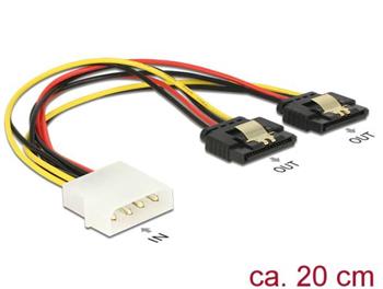 Delock Napájecí kabel Molex 4 pin samec > 2 x SATA 15 pin samice kovová spona 20 cm