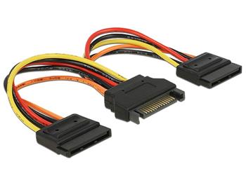 Delock Napájecí kabel SATA 15 pin samec > 2 x Power SATA 15 pin samice 15 cm