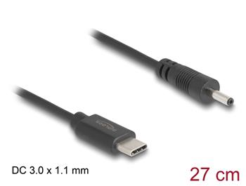 Delock Napájecí kabel z konektoru USB Type-C™ na stejnosměrný konektor 3,0 x 1,1 mmý, 27 cm