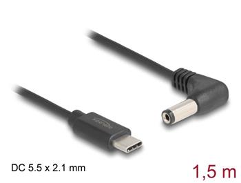 Delock Napájecí kabel z konektoru USB Type-C™ na stejnosměrný konektor 5,5 x 2,1 mm, pravoúhlý, 1,5 m