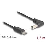 Delock Napájecí kabel z konektoru USB Type-C™ na stejnosměrný konektor 5,5 x 2,1 mm, pravoúhlý, 1,5 m