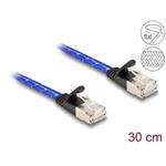 Delock Plochý síťový kabel RJ45, s pleteným opláštěním, Cat.6A, U/FTP, 0,3 m, modrý