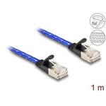 Delock Plochý síťový kabel RJ45, s pleteným opláštěním, Cat.6A, U/FTP, 1 m, modrý