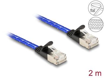 Delock Plochý síťový kabel RJ45, s pleteným opláštěním, Cat.6A, U/FTP, 2 m, modrý