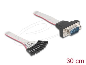 Delock Plochý stuhový kabel RS-232 z 9 pinového zásuvkového konektoru na 9 pinovou zástrčku D-Sub s maticemi, 30 cm