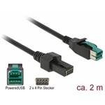 Delock PoweredUSB kabel samec 12 V > 2 x 4 pin samec 2 m pro POS tiskárny a terminály