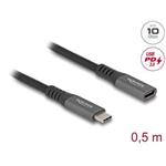 Delock Prodlužovací kabel USB 10 Gbps USB Type-C™ zástrčky na zásuvku PD 3.0 100 W 0,5 m šedá kovová