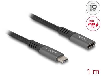 Delock Prodlužovací kabel USB 10 Gbps USB Type-C™ zástrčky na zásuvku PD 3.0 100 W 1 m šedá kovová