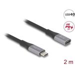 Delock Prodlužovací kabel USB 40 Gbps USB Type-C™ zástrčky na zásuvku PD 3.1 240 W 2 m šedá kovová