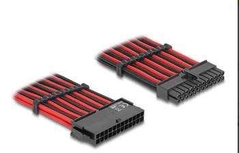 Delock Prodlužovací kabel z 24-pinové zástrčky ATX na 24-pinovou zásuvku ATX, s textilním opletením, červenočerný, 30 c