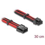 Delock Prodlužovací kabel z 8-pinové zástrčky EPS na 4 + 4-pinovou zásuvku EPS, s textilním opletením, červenočerný