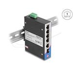 Delock Průmyslový Gigabit Ethernet Switch s 4 porty PoE a 1 port RJ45 a 1 port SFP, na DIN lištu