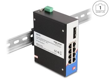 Delock Průmyslový přepínač sítě Gigabit Ethernet se 8 porty RJ45 a 2 porty SFP, na DIN lištu