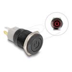Delock Push Switch pro instalaci černý 16 mm 12 V 5 x pájené připojení LED červený symbol napájení + kroužek