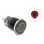 Delock Push Switch pro instalaci černý 19 mm 12 V 5 x pájené připojení LED červený symbol napájení + kroužek