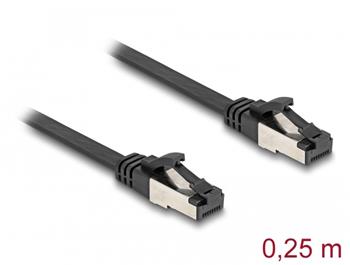 Delock RJ45 Plochý spojovací kabel ze zástrčky na zástrčku, Cat.8.1, ohebný, 0,25 m, černý