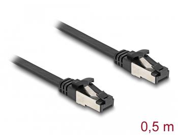 Delock RJ45 Plochý spojovací kabel ze zástrčky na zástrčku, Cat.8.1, ohebný, 0,5 m, černý