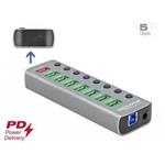 Delock Rozbočovač USB 3.2 Gen 1 se 7 porty + 1 rychlonabíjecím portem + 1 portem USB-C™ PD 3.0 s přepínačem a osvětlení