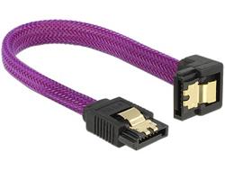 Delock SATA kabel 6 Gb/s, 10 cm otočený dole/rovný, kovové svorky, fialový Premium