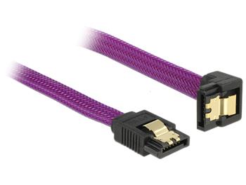Delock SATA kabel 6 Gb/s, 20 cm otočený dole/rovný, kovové svorky, fialový Premium