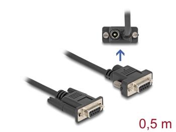 Delock Sériový kabel ze zásuvky RS-232 D-Sub9 na zásuvku D-Sub9, napájení na pinu 9, délka 0,5 m