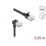 Delock Síťový kabel RJ45 Cat.6A S/FTP, Slim, zalomený dolů o 90° / přímý, 0,25 m, černý